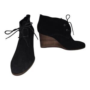 Lucky Brand Black Suede Leather Wedge Ankle Boots Size 9.5
